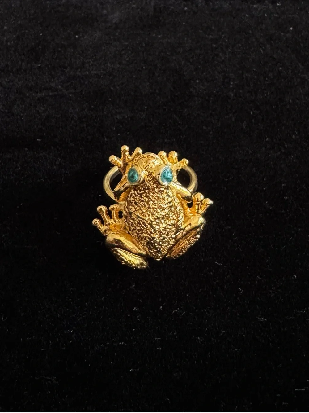 Gold Frog Cocktail Ring with Turquoise Eyes - Women Jewelry